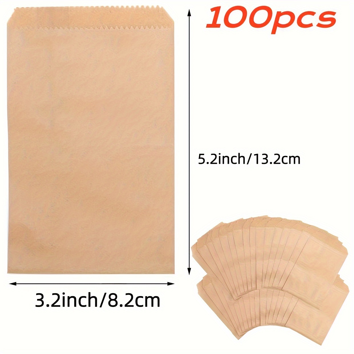 E-shop 50/100 Stück Natürliche Kraftpapierbeutel, Lebensmittelgeeignete Aufbewahrungsbeutel 3×5/4×6/5×7/6×8 Zoll Snackbeutel, Flache Geschenktüten,