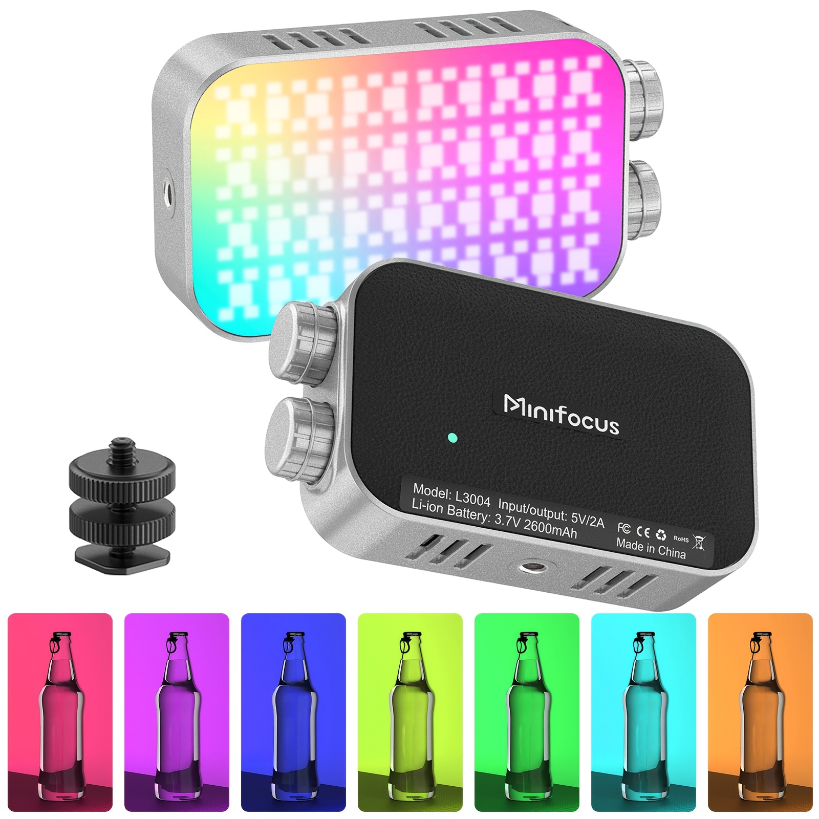 luce di riempimento rgb |   luce led fotografica a 360° a colori, luce intelligente per video di   a   completo   soffusa portatile per   di   televisiva.     (batteria/usb) + dimmerabile + batteria ricaricabile da 2600mah Dettagli dell'articolo 8