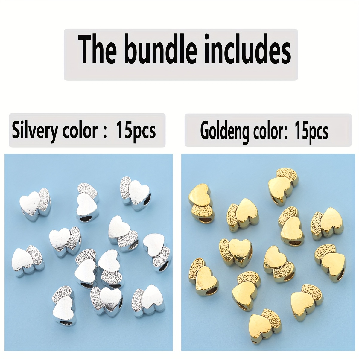 E-shop 30 Stk./15 Stk. 3D Großloch Doppelherz Spacer Perlen, 12 mm Herzförmige Lose Spacer Perlen, Doppelseitige Gerade Loch Herz Lose Perlen,