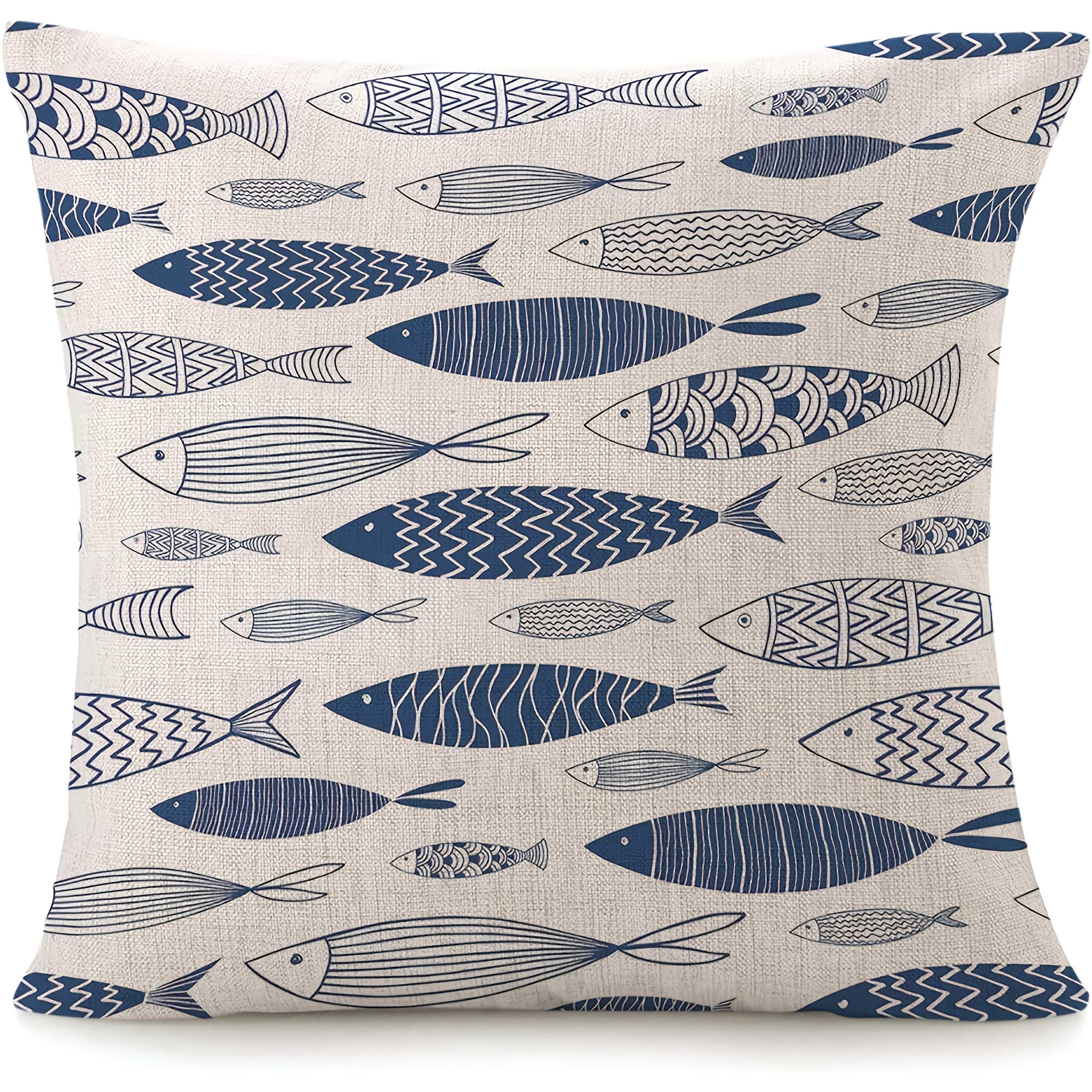TEMU 1pc Housse de coussin décorative à motif de poisson bleu - Coussin carré décoratif pour canapé ou lit, à une face, insert, lavable en machine,