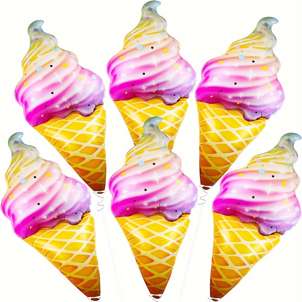 

6-piece Giant Ice Cream Foil Balloons - 37.4" Summer Party & Birthday Decorations, Self-sealing, For Ages 14+