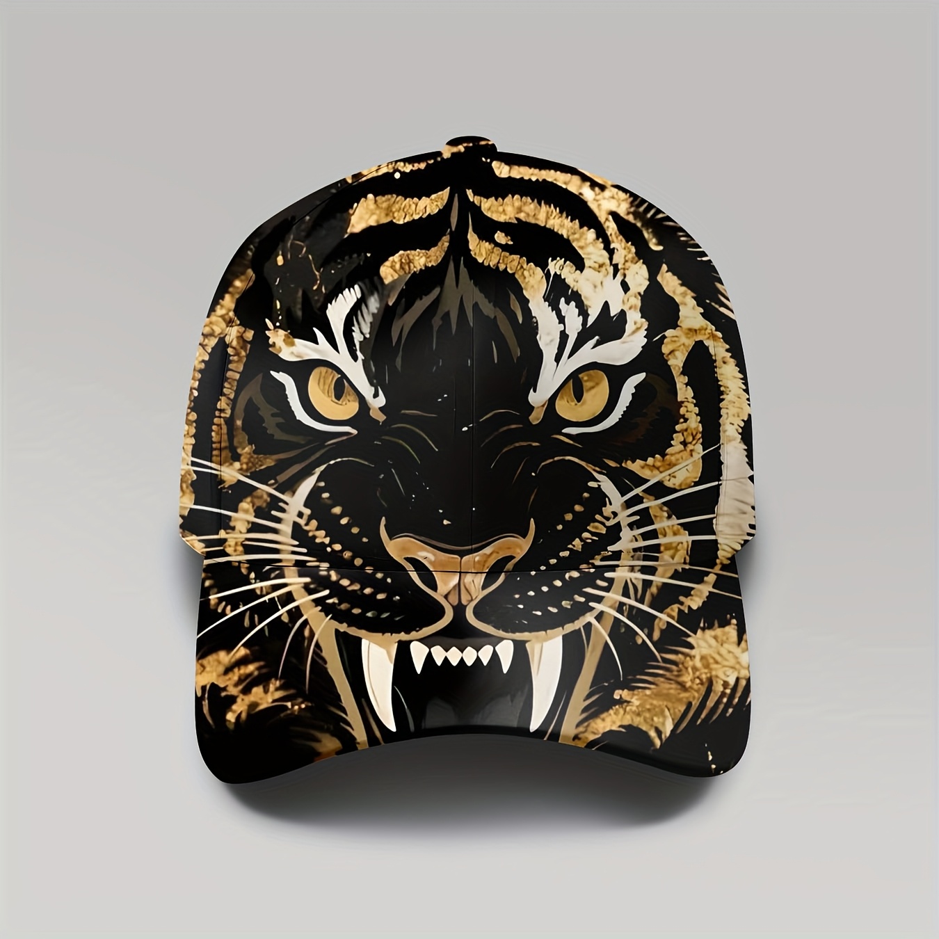 TEMU 1 pièce Casquette de baseball dorée à imprimé tigre pour homme et femme - Style streetwear rétro, casquette réglable avec motif à rayures de
