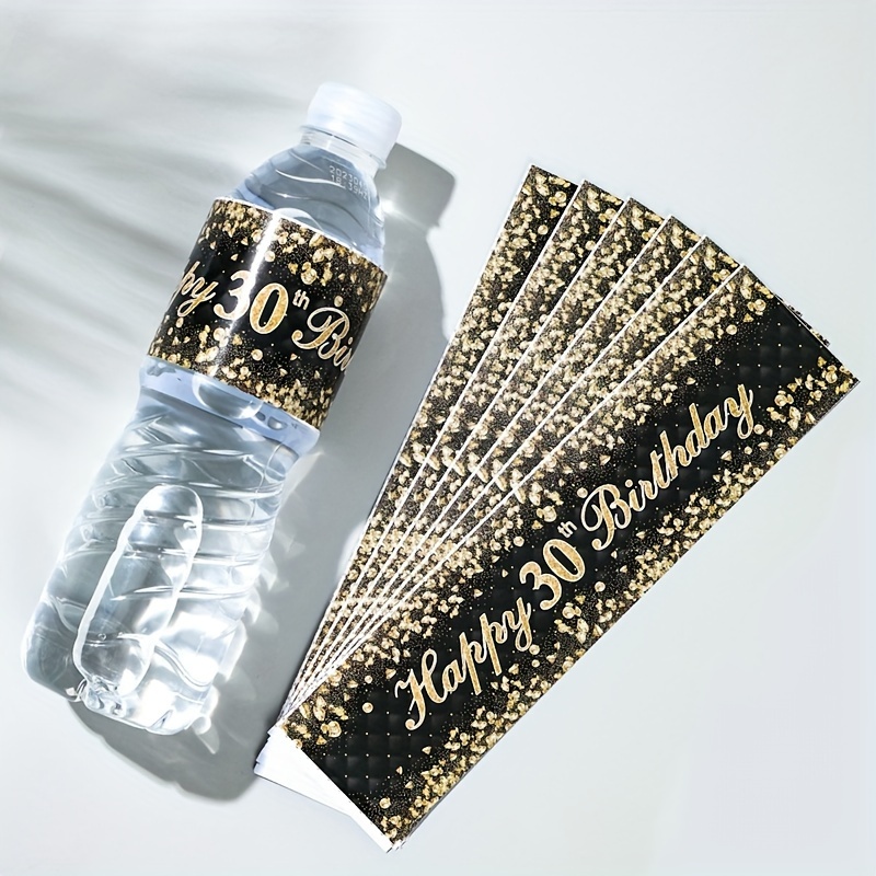 

10pcs Elegant Black & Golden Birthday Bottle Stickers - 30th, 40th, 50th, 60th Celebrations & More - No Power Needed, Paper Material