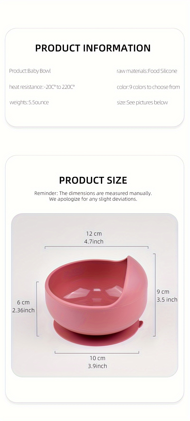 thickened silicone bowl suction cup bowl heat resistant food bowl feeding tableware   food bowl bpa free details 3