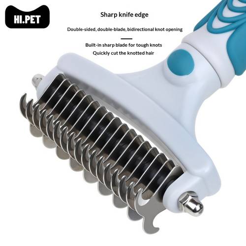 1pc pet double sided detangling comb grooming rake suitable for dogs and cats stainless steel rounded blade gently removes loose hair detangles without harming pet skin abs handle with