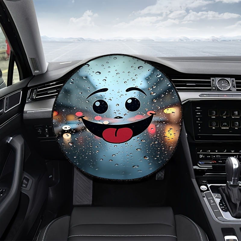 TEMU Parasol para Volante con Diseño de Smiley de Dibujos Animados, Decoración Interior de Coche con Lindo, Mejora de la Conducción, Adecuado para el
