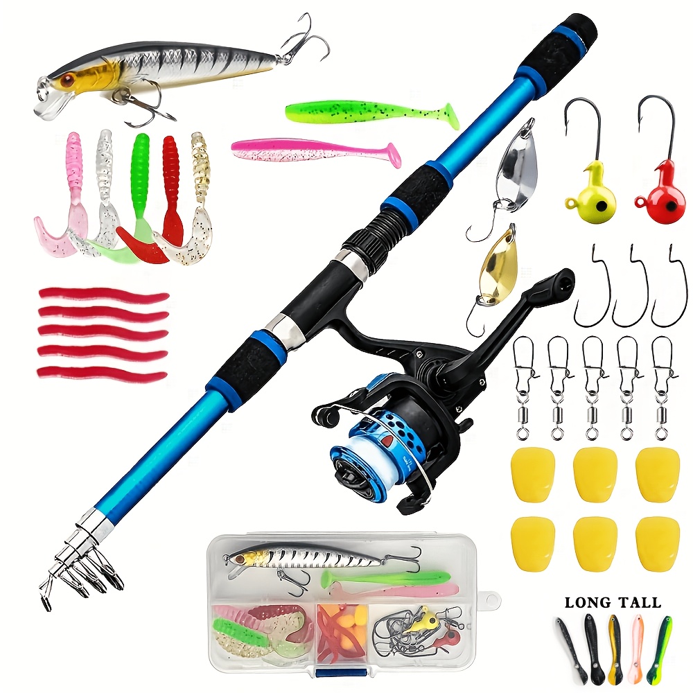 TEMU 70.87 Inch Telescopic Spinning Rod And Reel Combo 5.2:1 Gear Ratio 3bb 11lb Max Drag Complete Fishing Kit For Beginners Freshwater Fishing
