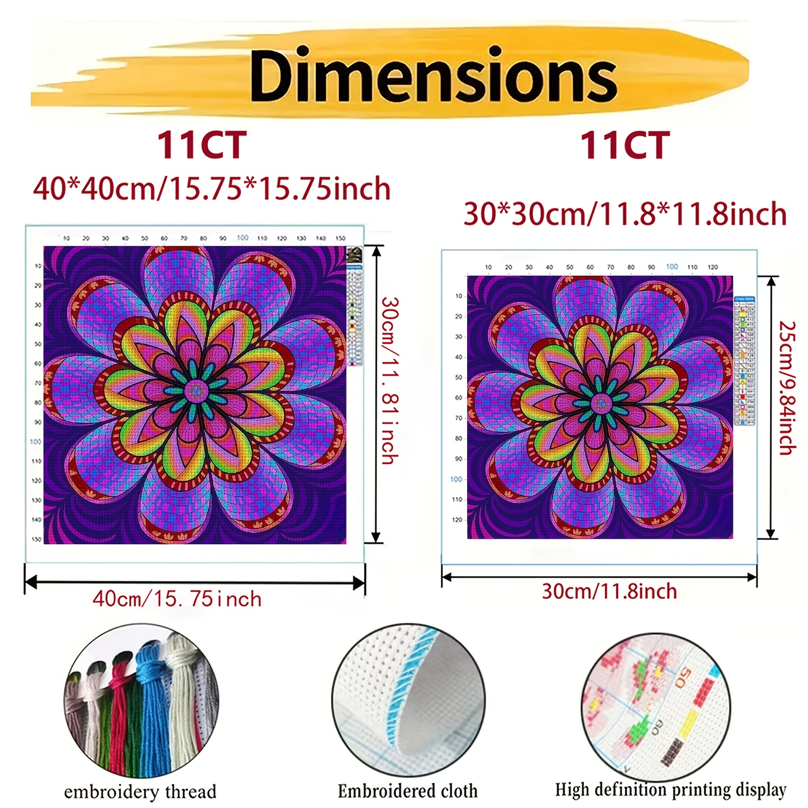 Cross-Stitch Printing Kit Without Frame, Vibrant Flower Pattern