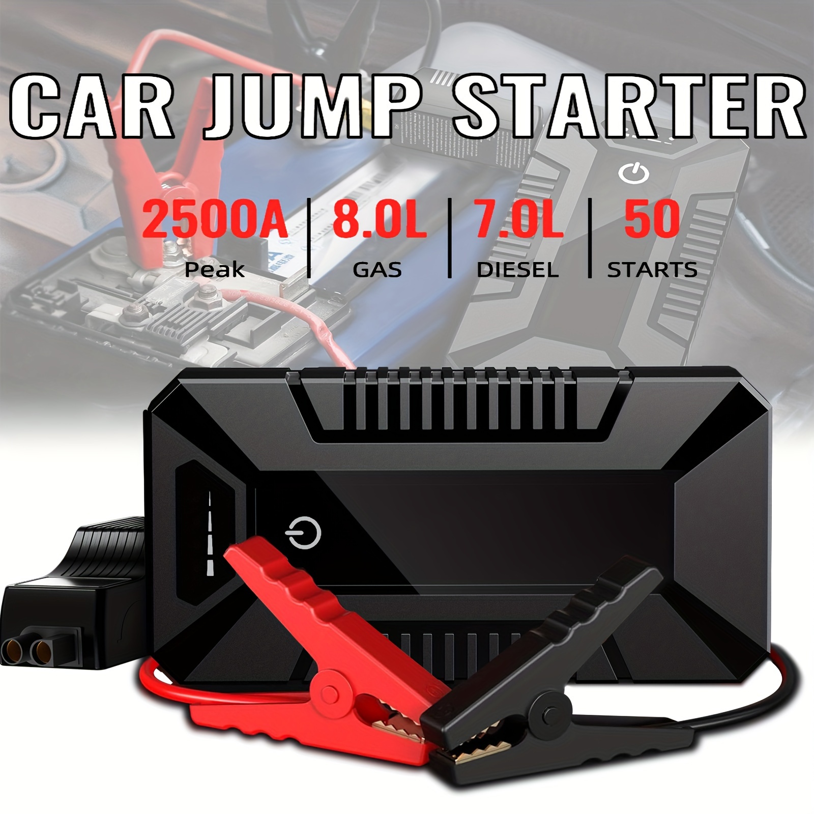 

Portable Car Jump , 2500a Large Capacity Bank With Led Emergency Lighting Power Bank, 12v Jump Box Car Battery Jumper With Large Lcd Display, Lights