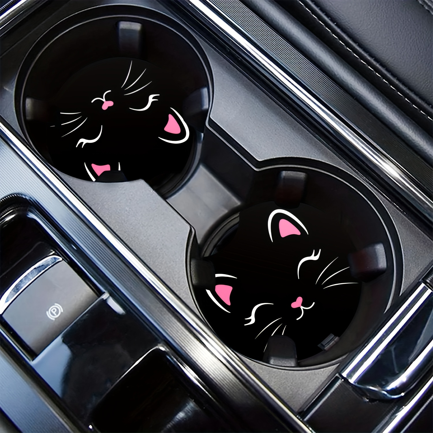 2pcs Black Car Cup Coasters, Non-slip Car Interior Accessories, Unisex, Gift For , Suitable For Sedans, Suvs, Trucks (some Models May Have Smaller Sizes)