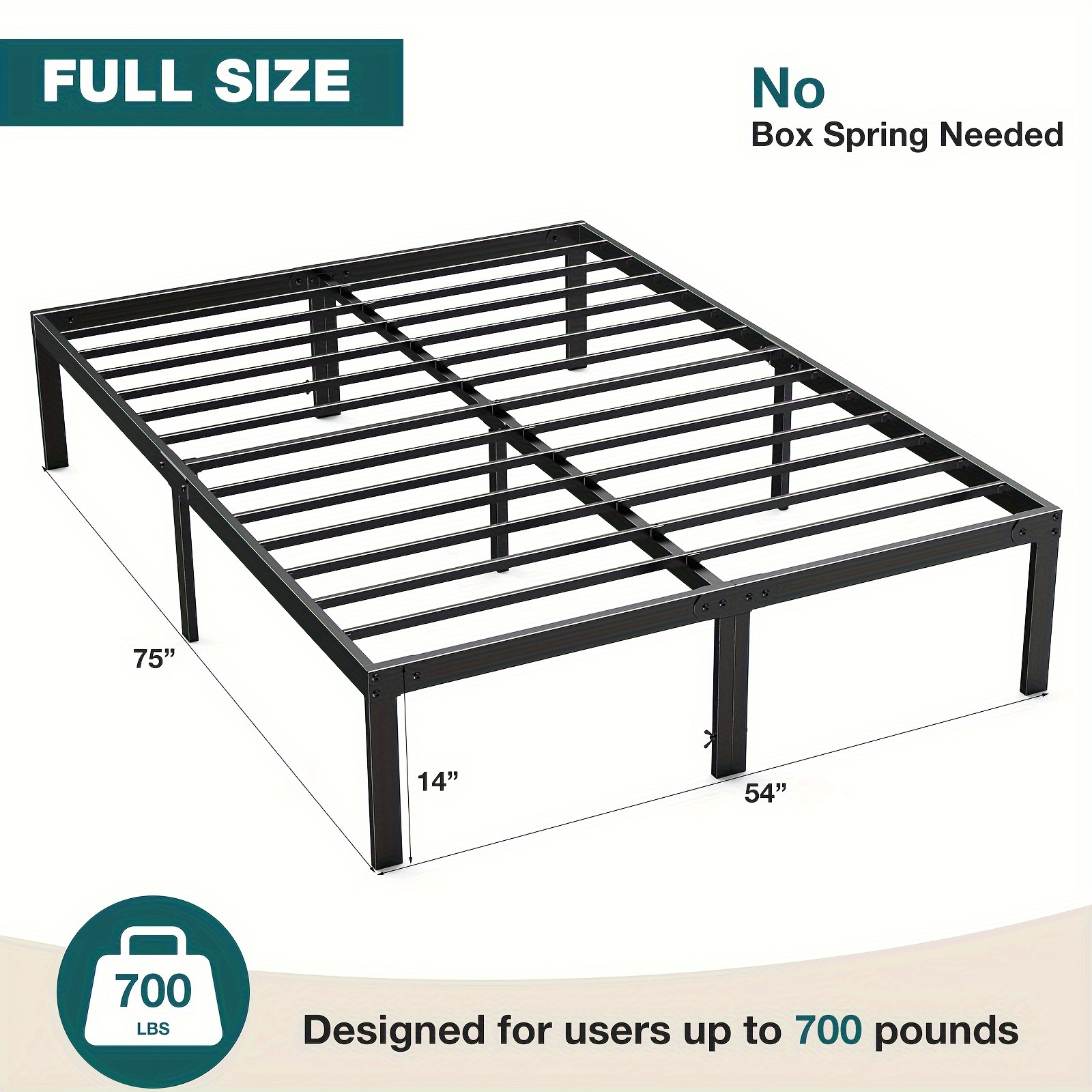 

Bottom Storage Heavy Duty Metal Bed Frame - 14 Inch Platform With Spring Needed - Supports Up To 3000 Lbs - In 4 Sizes - Easy And Noise-free