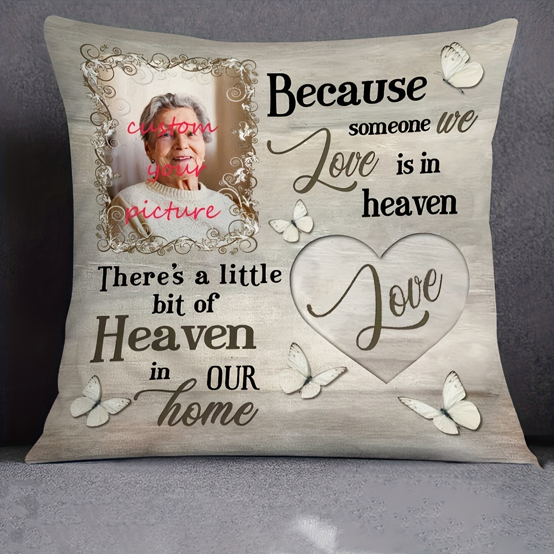 

1pc, Because Someone We Love Is In Heaven In Loving Memory Monument Super Soft Short Plush Throw Pillow, 18x18 Inch Custom Photo (no Pillow Core)