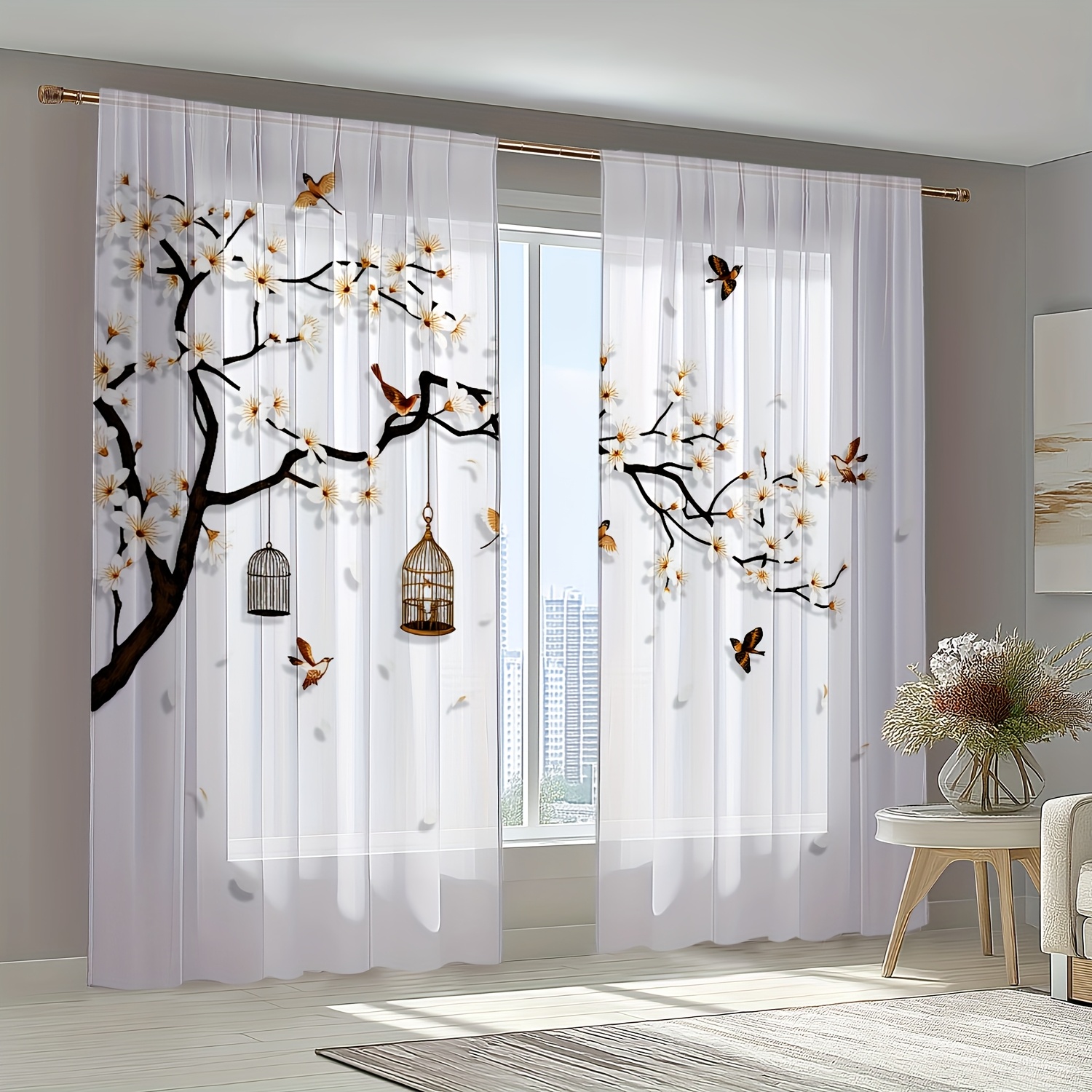 TEMU Ensemble de 2 pièces, élégant et stylé, rideaux transparents en fibre de polyester, poche à bâton, adaptés à la décoration de fenêtres de maison