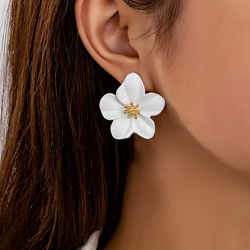 2pcs/set Elegant And Fresh Five-petal Flower Stud Earrings For Women, Suitable For Daily Wear And Vacation