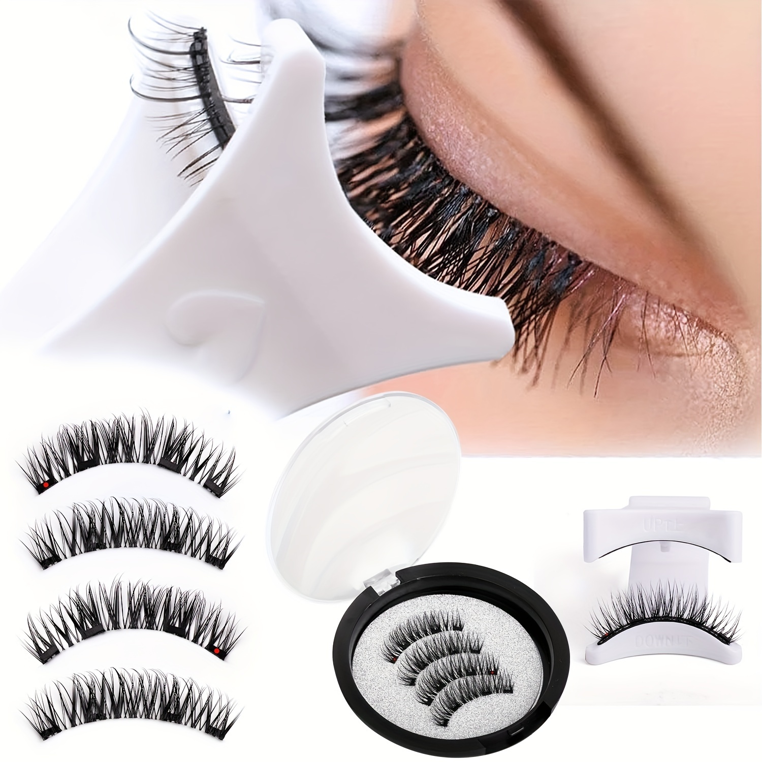 TEMU Magnetic False Eyelashes Set - Reusable 3d No-glue Waterproof Fake Lashes With Travel- Applicator, To Apply, Unscented, For Halloween & Use