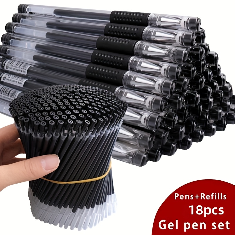 18pcs, 18pcs Gel Pen Set Learning Supplies Black Blue Red Ink Color 0.5mm Round Ballpoint Pen Kawaii Pen Student School Office Stationery