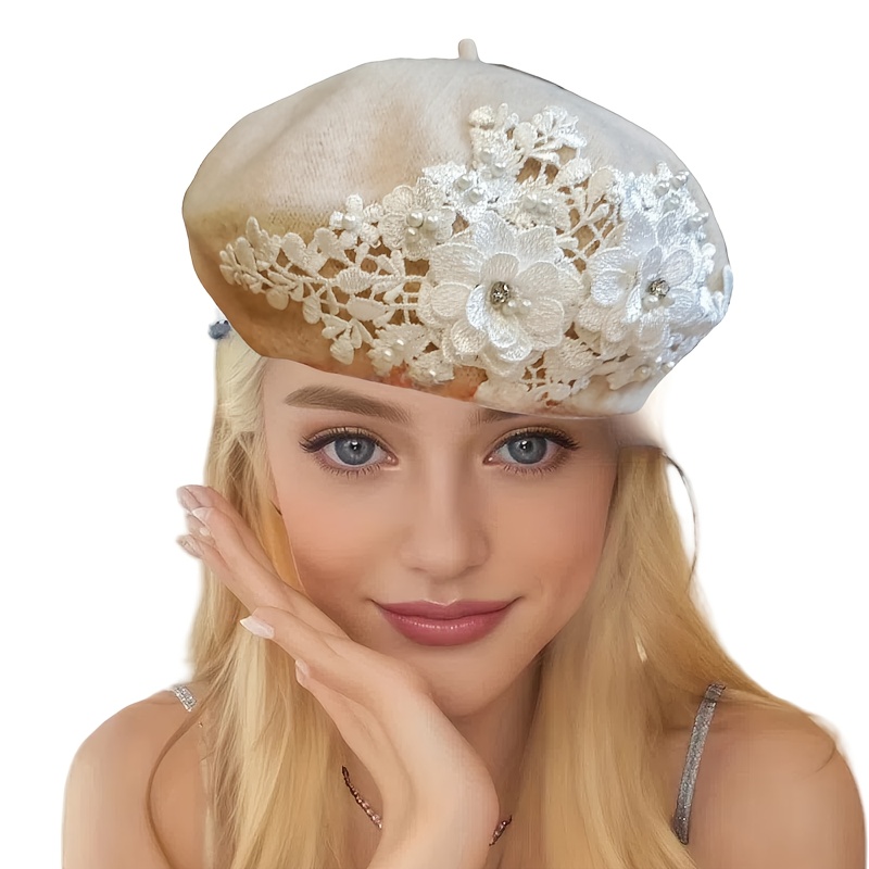 

Stylish Knitted Beret With Embroidery Design And Rhinestone Accents - Vintage Style, Fashionable Artist Hat, Suitable For Parties And Trendy Outfits, Each Color's Embroidery Mirrored