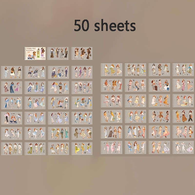 TEMU 50 Sheets Of Coil Stickers, Character-themed And Compatible With Retro Japanese And Pleasant Journal Themes, Suitable For Different Occasions,