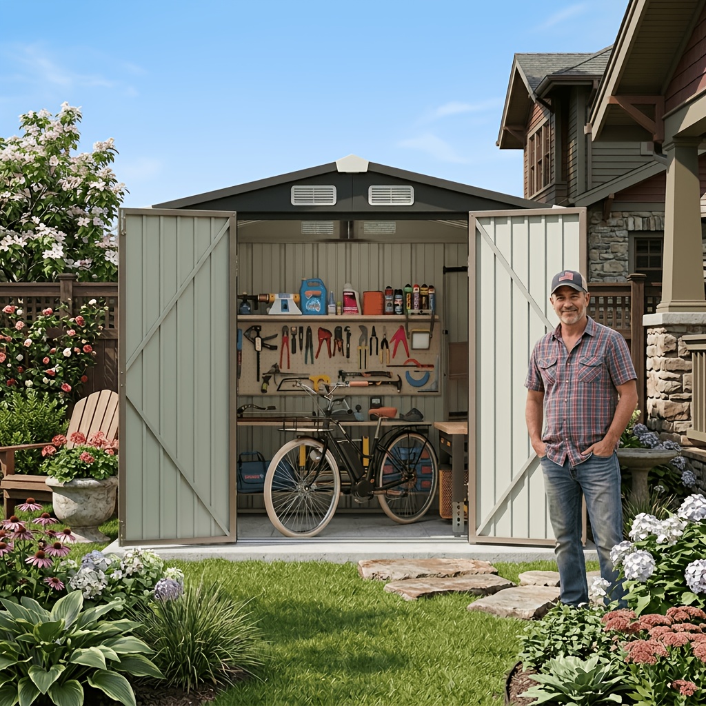 TEMU 6'x4' Outdoor Storage Shed, Metal Tool Shed With Lockable Door, Metal Shed , Storage House For Backyard, Garden, Patio, Lawn, Brown