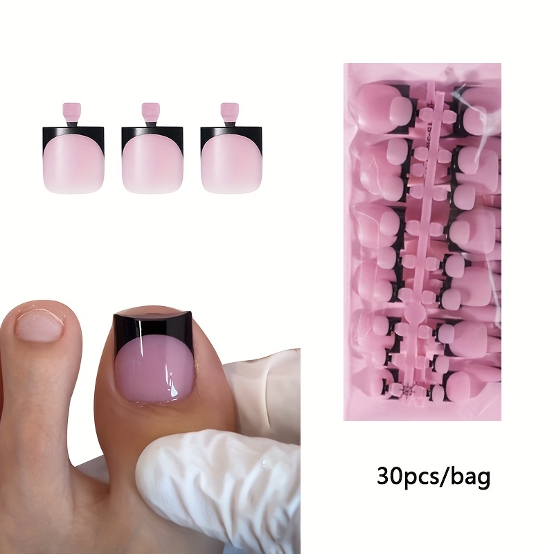 TEMU 30pcs New French False Toe Nails White Edge Summer Press-on Toenails Fashion Manicure Fake Toenail Patch