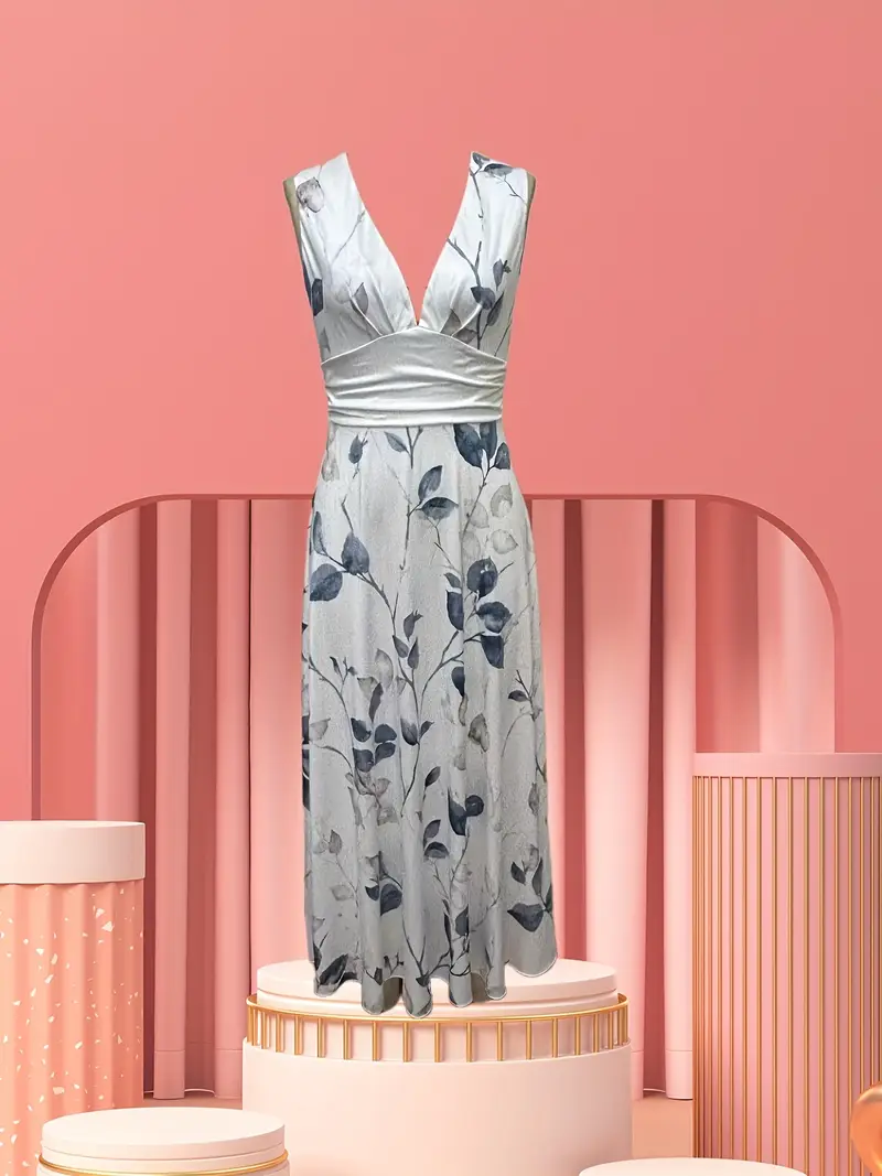 womens elegant v neck sleeveless a line dress floral print semi sheer lightweight fabric breathable versatile for casual to formal occasions attire medium fabric Product details 36