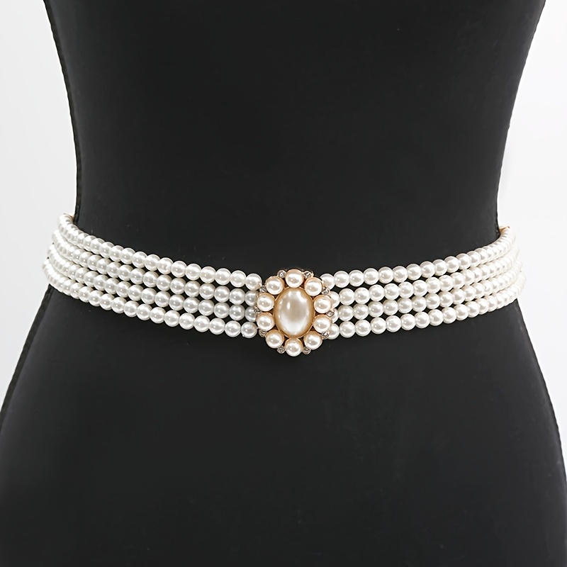 

Elegant Pearl And Rhinestone Women’s Waist Chain Belt – Adjustable Metal Body Jewelry With Oval For Weddings, Parties, And , Party Belt | Elegant Accessory | Pearl Embellishments