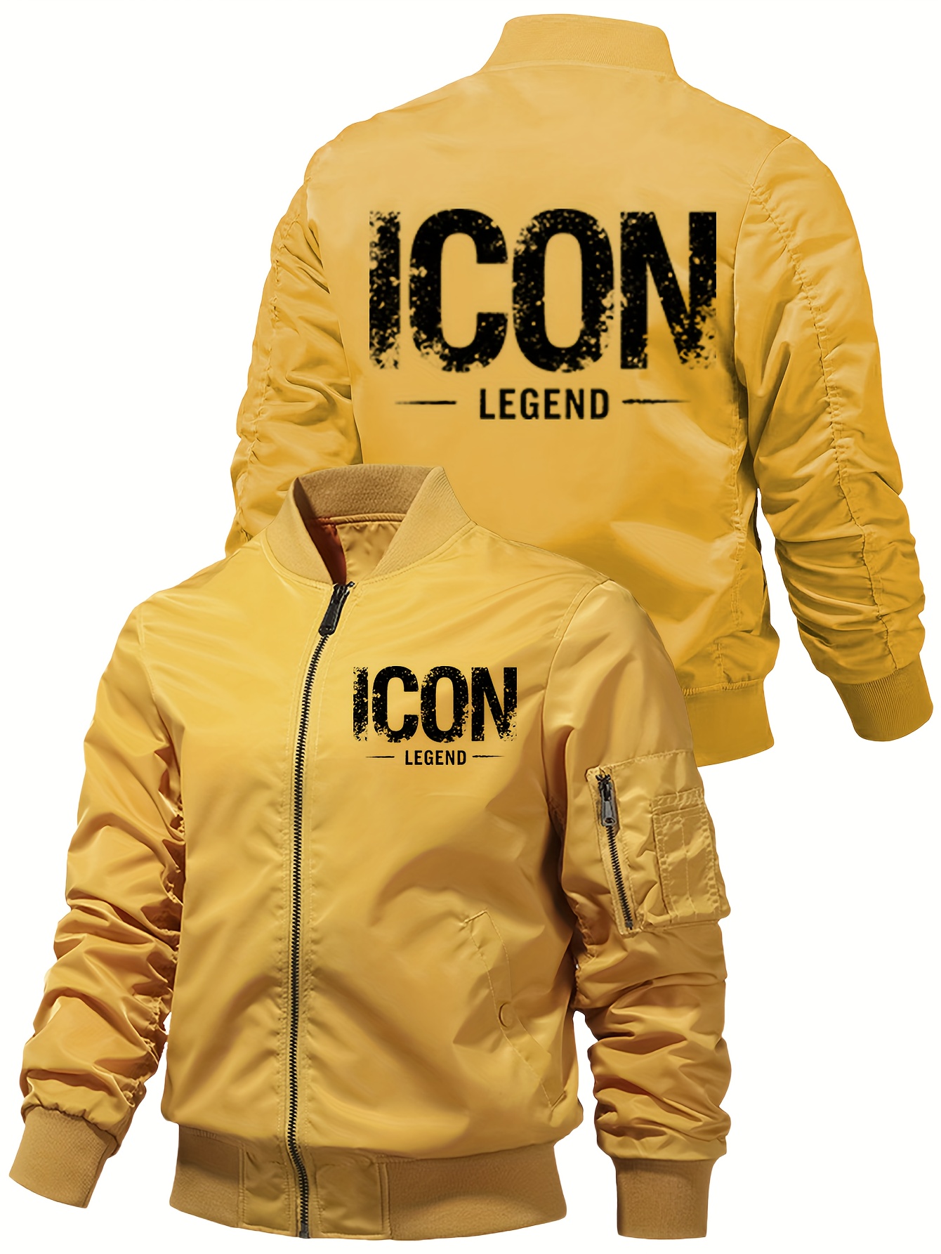 MA1 Pilotjas voor Heren - Vliegtas met Rits en IKON LEGEND Achterkant Print, Volledige Ritssluiting, Opstaande Kraag