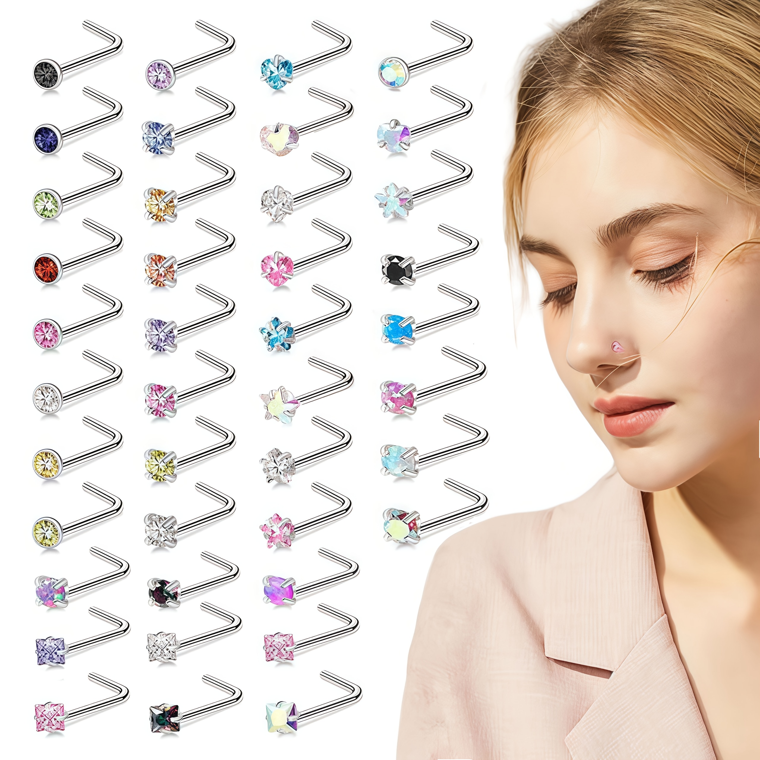 TEMU This Set Includes 41 Adorable, Vibrant, And Premium Perforated Nose Studs, Perfect For Gifting To Family, , For Everyday Occasions, Parties,