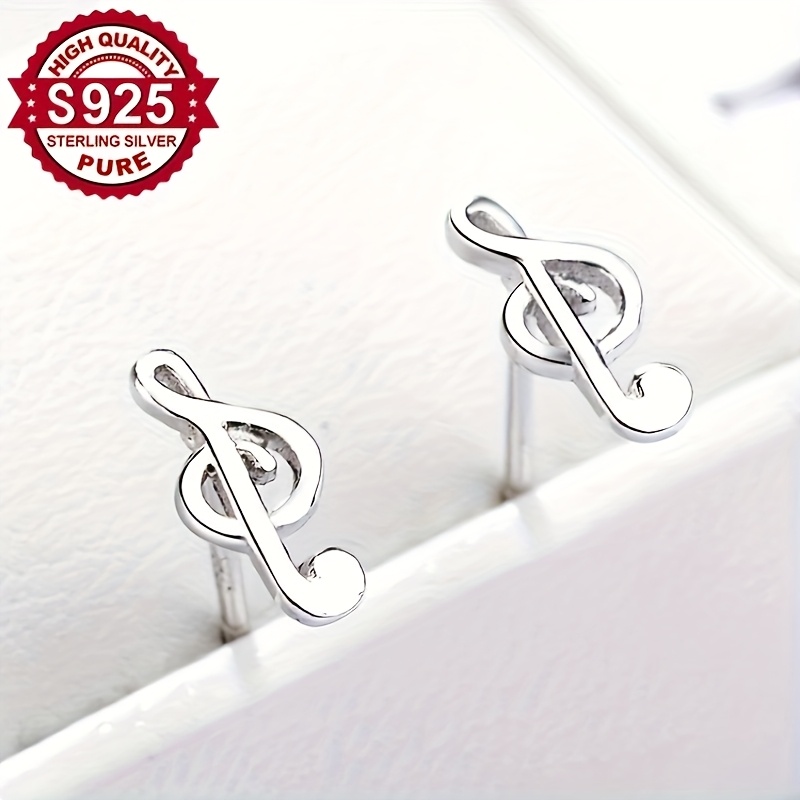 S925 Silver Musical Note Stud Earrings for Women