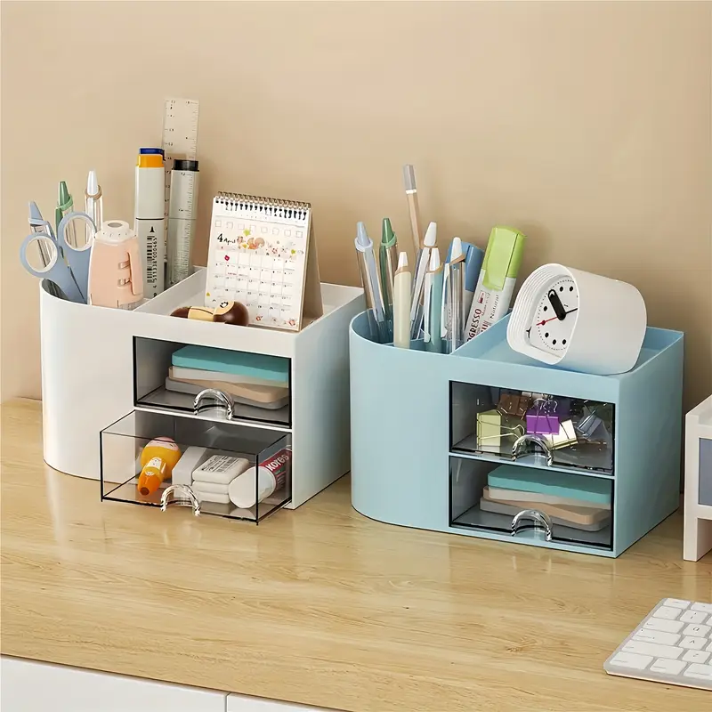 desktop pen holder storage drawer organizer dual drawer stationery cosmetics jewelry shelf for office desk perfect gift for back to thanksgiving halloween christmas and more Product details 3