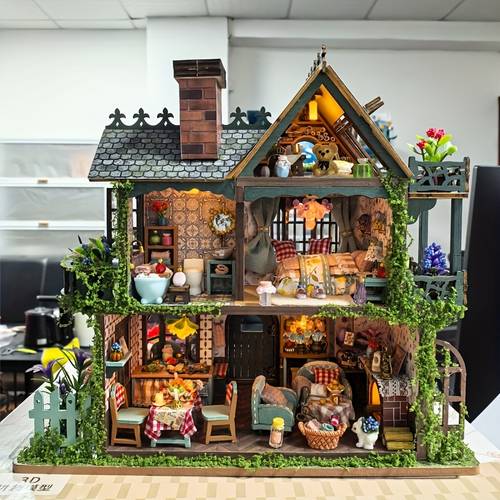 diy handmade cottage 3d hand assembled three dimensional house model forest villa mini 3d wooden cottage decoration with instructions exquisite desktop decor detailed furniture birthday and holiday gifts
