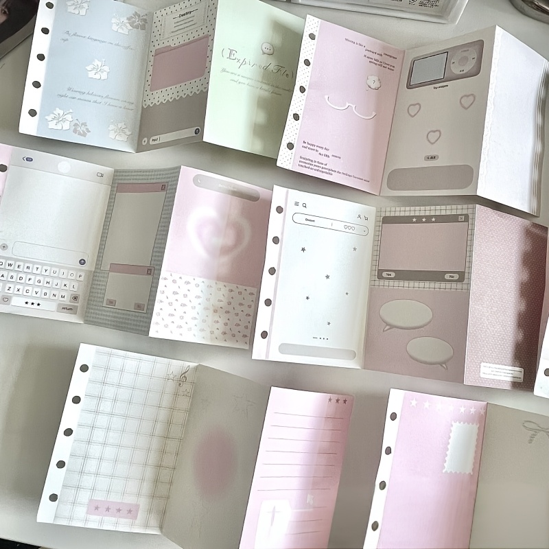 TEMU Set da 8 inserti per tre ante stile retr簷 Y2K adatti per scrapbooking, fogli di ricarica per journal compatibili con raccoglitore M5, layout UI
