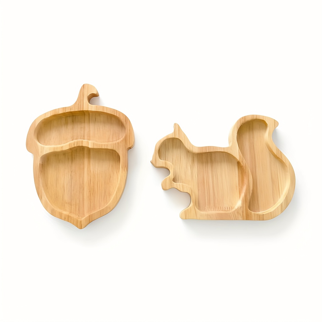 E-shop 2 Stück Niedliche Eichhörnchen-Eichel-Design Holzteilerteller, Snack- Nussschale für Zuhause, Kreativer Dessert- Obstteller