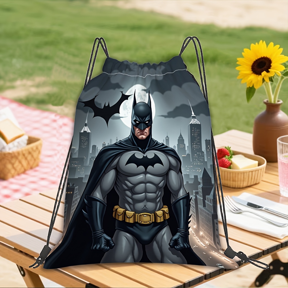 TEMU Warner . Authorized, 1pc, Batman-themed Exquisite Drawstring Gym Bag, Machine Washable, Durable Soft Shell, Perfect For Commuting, Travel,
