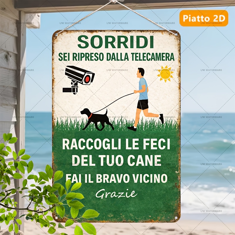 photo de l'article plaque plate 2d, 1 pièce, panneau métallique plat 2d en aluminium avec slogan italien vintage - panneau de   pour   du   et la ramassage des crottes - peinture sur étain     - 8x12 pouces | convient pour la décoration de  , du jardin et des    