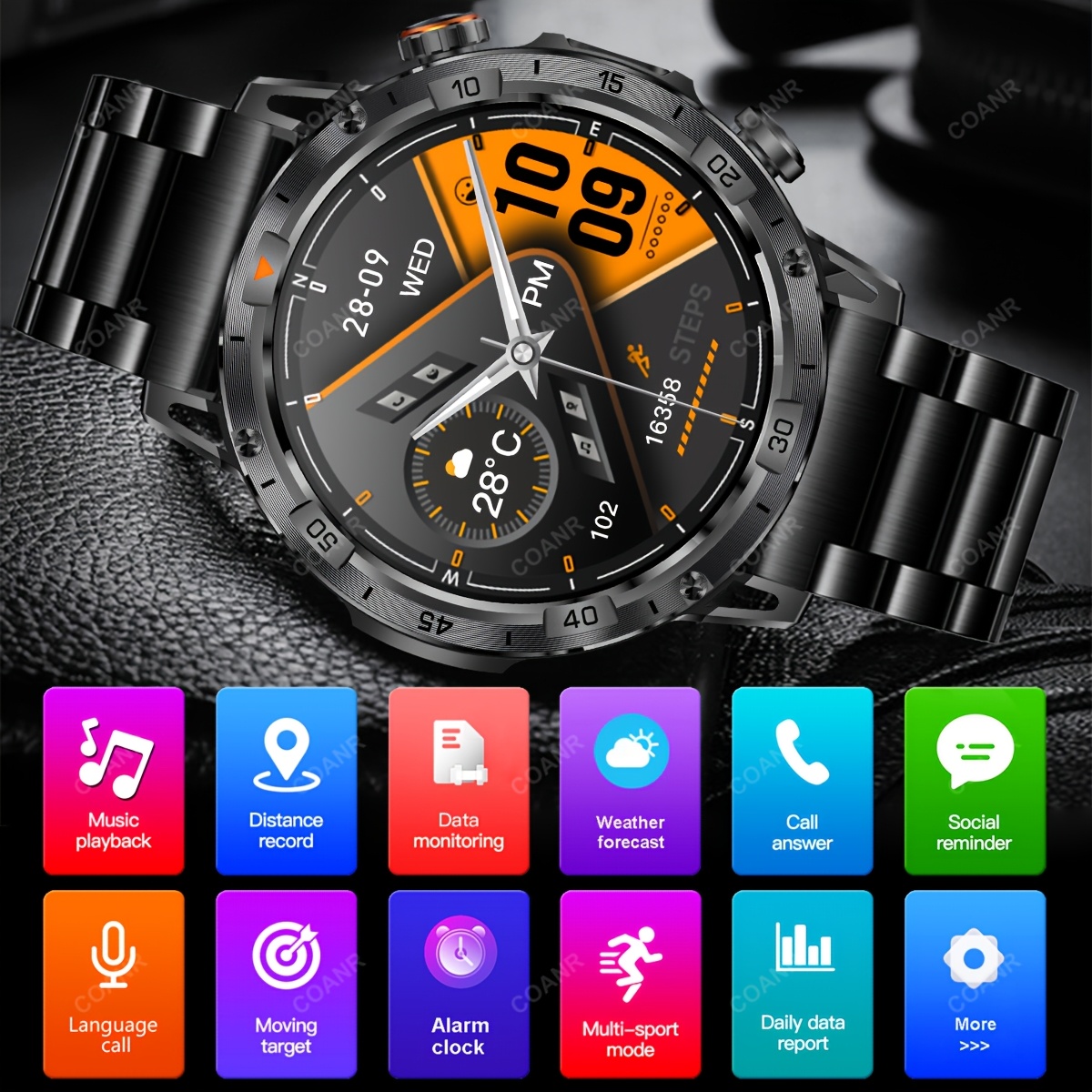 Men's Touch Screen Smartwatch with LED Flashlight