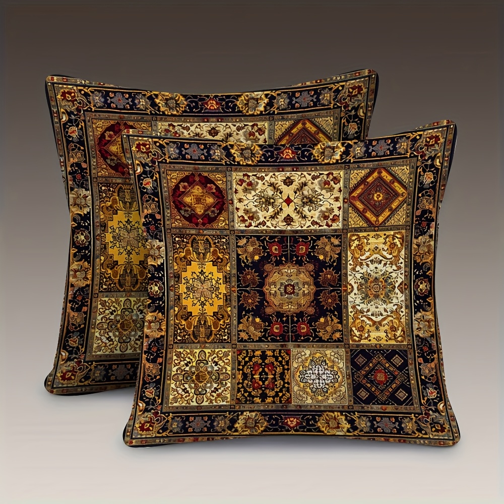 TEMU 2pcs, Two-sided Printing Super Soft Short Plush Throw Pillow 18x18 Inch, Elegant Carpet Textures Withpersian Turkish And Afghan Patterns Cushion