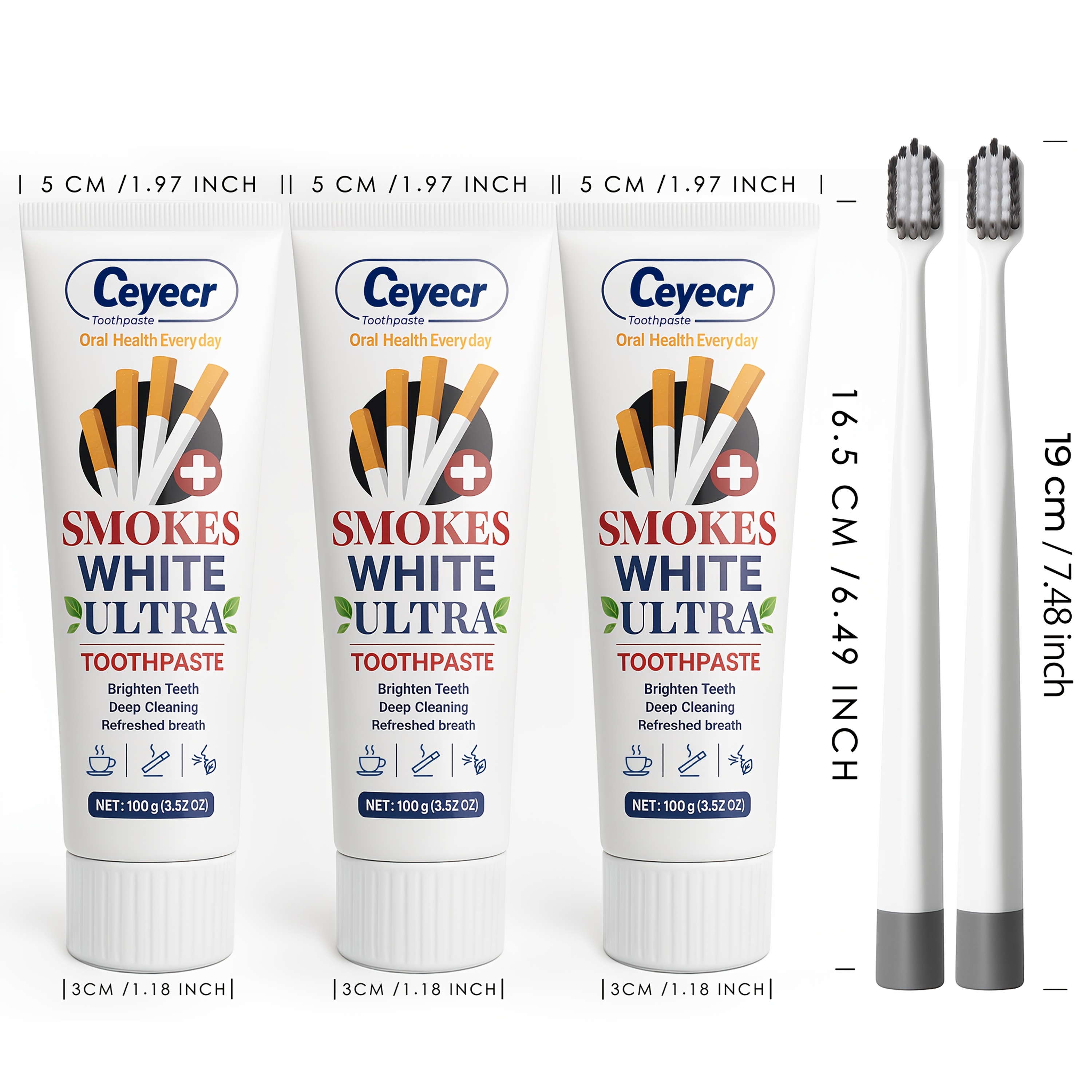 3pcs Smokers Toothpaste & Toothbrush Set for Fresh Breath