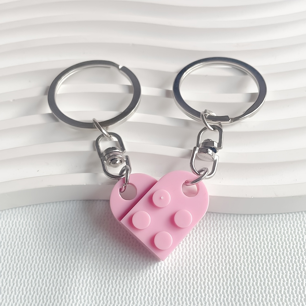 ギフトに】カラフルなハート型組み立てブロックキーホルダー（分解可能