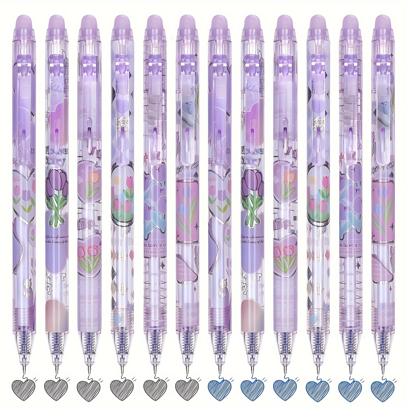 

6pcs Erasable Gel Ink Pens Retractable Pens Cute Flower Pens 0.5mm Fine Point Pen Make Mistakes Disappear, Office School Pens (black And Blue Ink-tulip)
