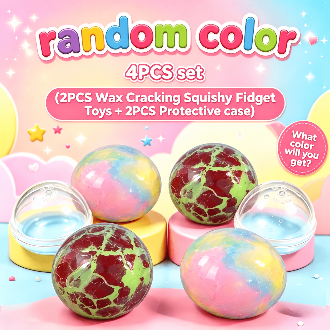 TEMU Ensemble de 4 pièces (comprenant 2 jouets anti-stress à cire et 2 étuis de protection), jouets | Balles anti-stress, jouets sensoriels pour la