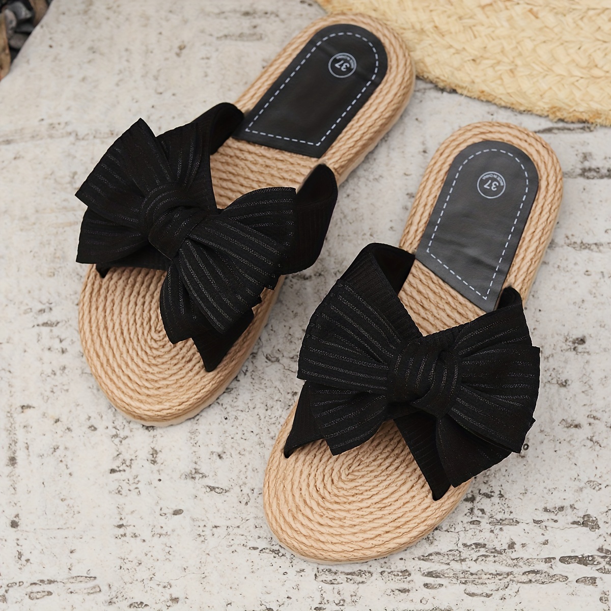 

Women's Fashionable Bowknot Sandals, Slip On Lightweight Flat Beach Footwear, Elegant Style For Summer Vacation