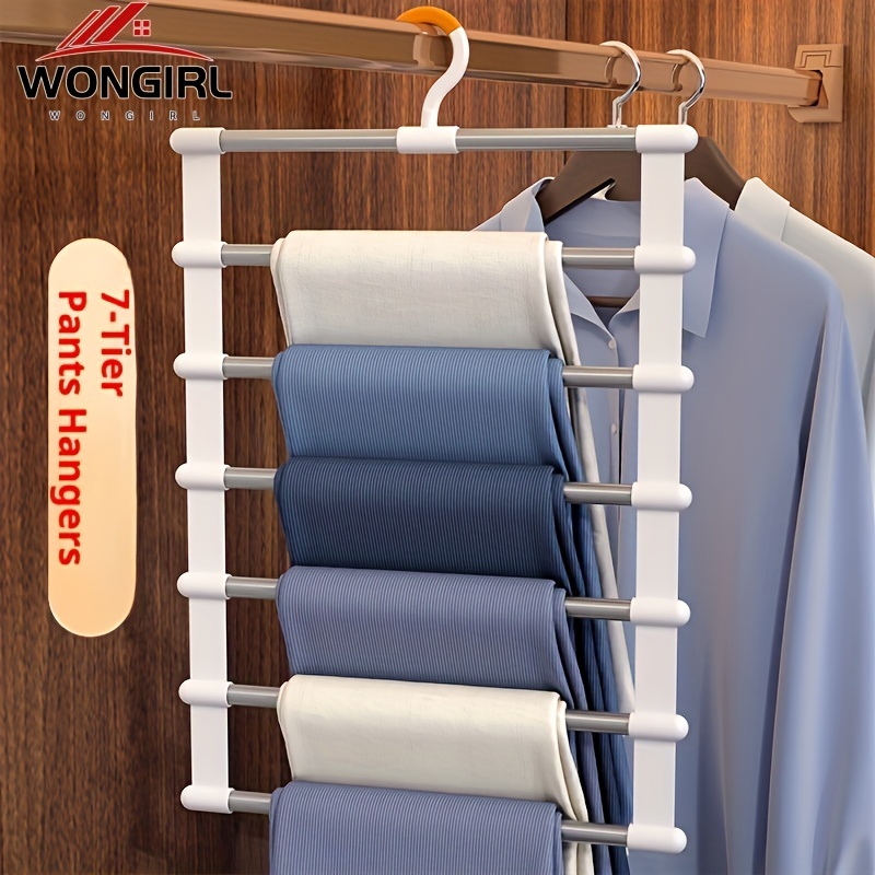 

1pc Wongirl Stainless Steel Pants Hanger - Space-saving, Folding, Anti-drop, 7-tier, Polished , For Scarves & Pants Organization, Material, Ideal For Home/retail Use, Suitable For Everyone