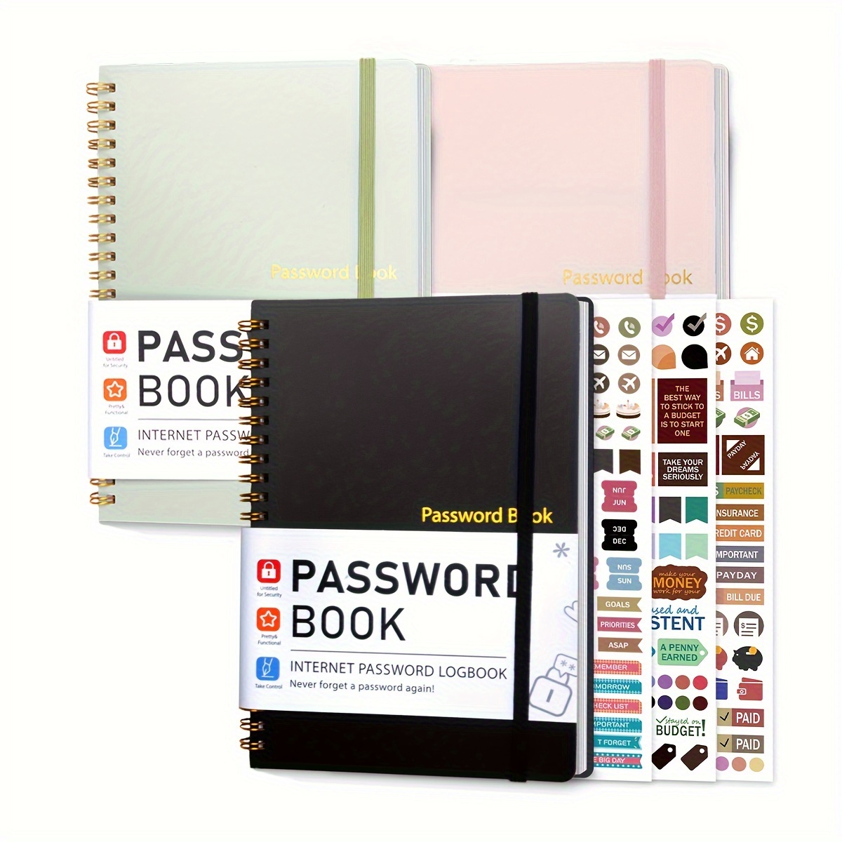 

1pc Password Book With Wrist Strap, Waterproof Cover, Twin-wire Binding & Double-sided Pocket, Includes Stickers, For Secure Internet Login & Personal Information Organization