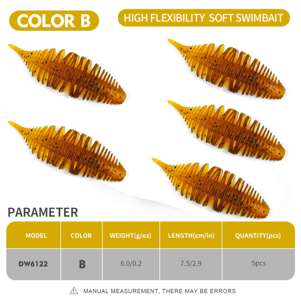 TEMU Proberos 5pcs Soft Lure Worm Fishing Lure 75mm/6g Larva Soft Bait