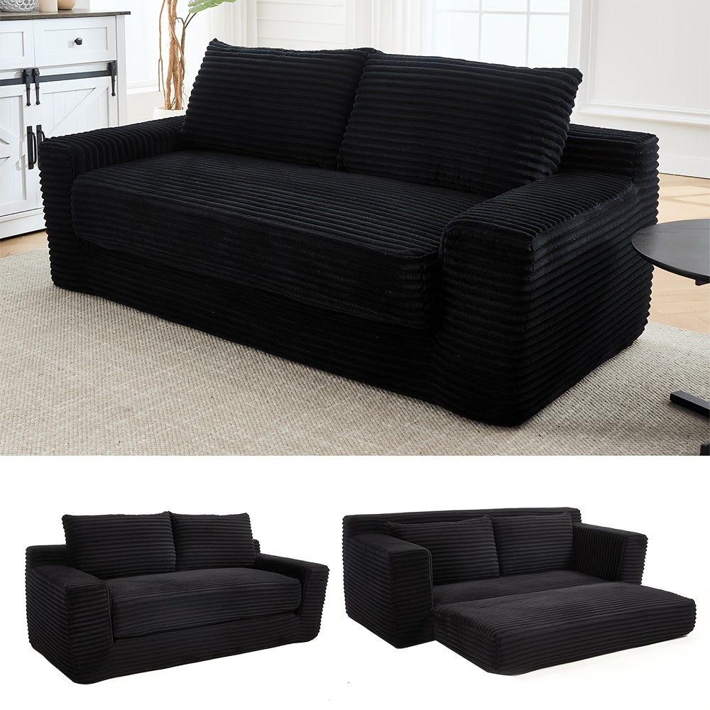 Image of Memory Foam Loveseat Sofa Room - No , 2-in-1 , Corduroy Velvet Material - Compact Couch, Great For Small Spaces, Apartments, Home Office And Bedroom (black)