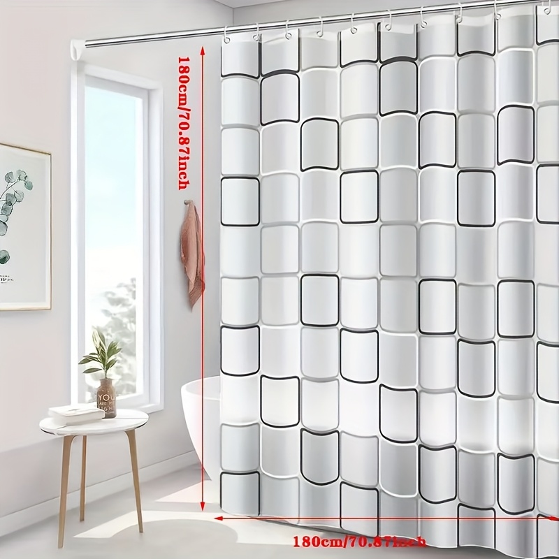 1pc geometric pattern shower curtain with hooks hanging curtains for home decoration non perforated bathroom partition curtains warm and blackout curtains for spring and autumn  