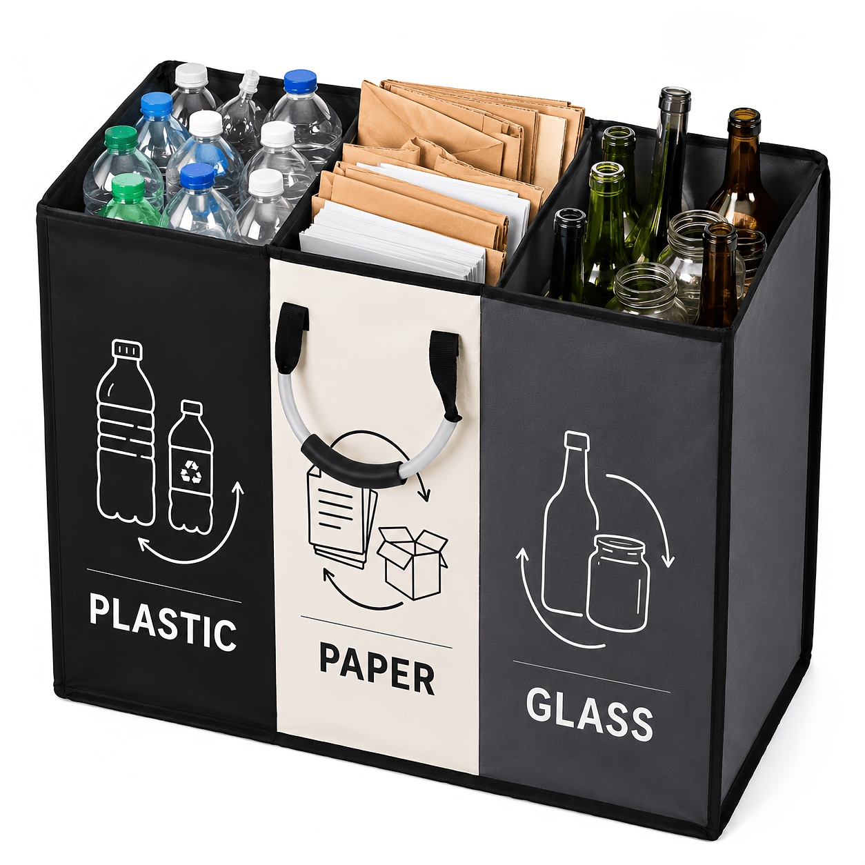 immagine dell'articolo sacchetto per   differenziata mrd pieghevole a 3 sezioni per carichi pesanti | selezionatore di rifiuti a   capacità   scomparti   per cucina, lavanderia, giocattoli, attrezzi, garage | contenitore organizzatore multiuso con     per   e stoccaggio in