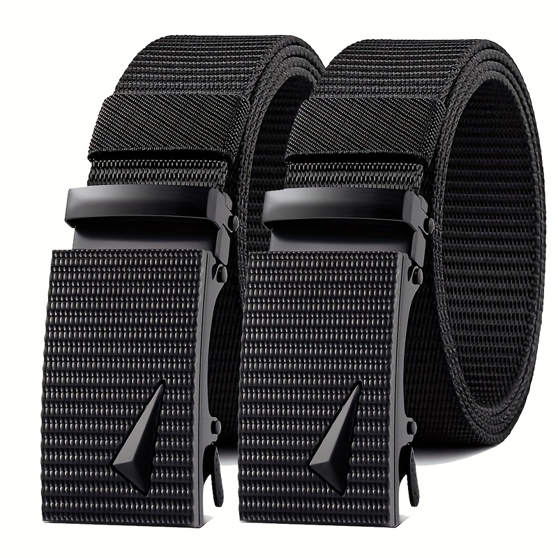 2 Pack Men'S Casual Style Belts Set Nylon Canvas Strap Square Buckle