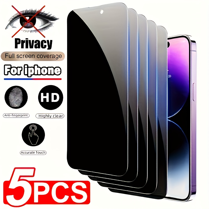 TEMU 5-pack Privacy Tempered Glass Screen Protectors, Suitable For Iphone 16/16 Pro, Full-screen 16 Plus/16 Pro Max/15, Privacy Tempered Glass Screen
